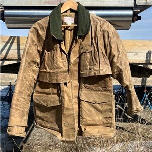 Men's Brown Waxed Jacket with Green Collar